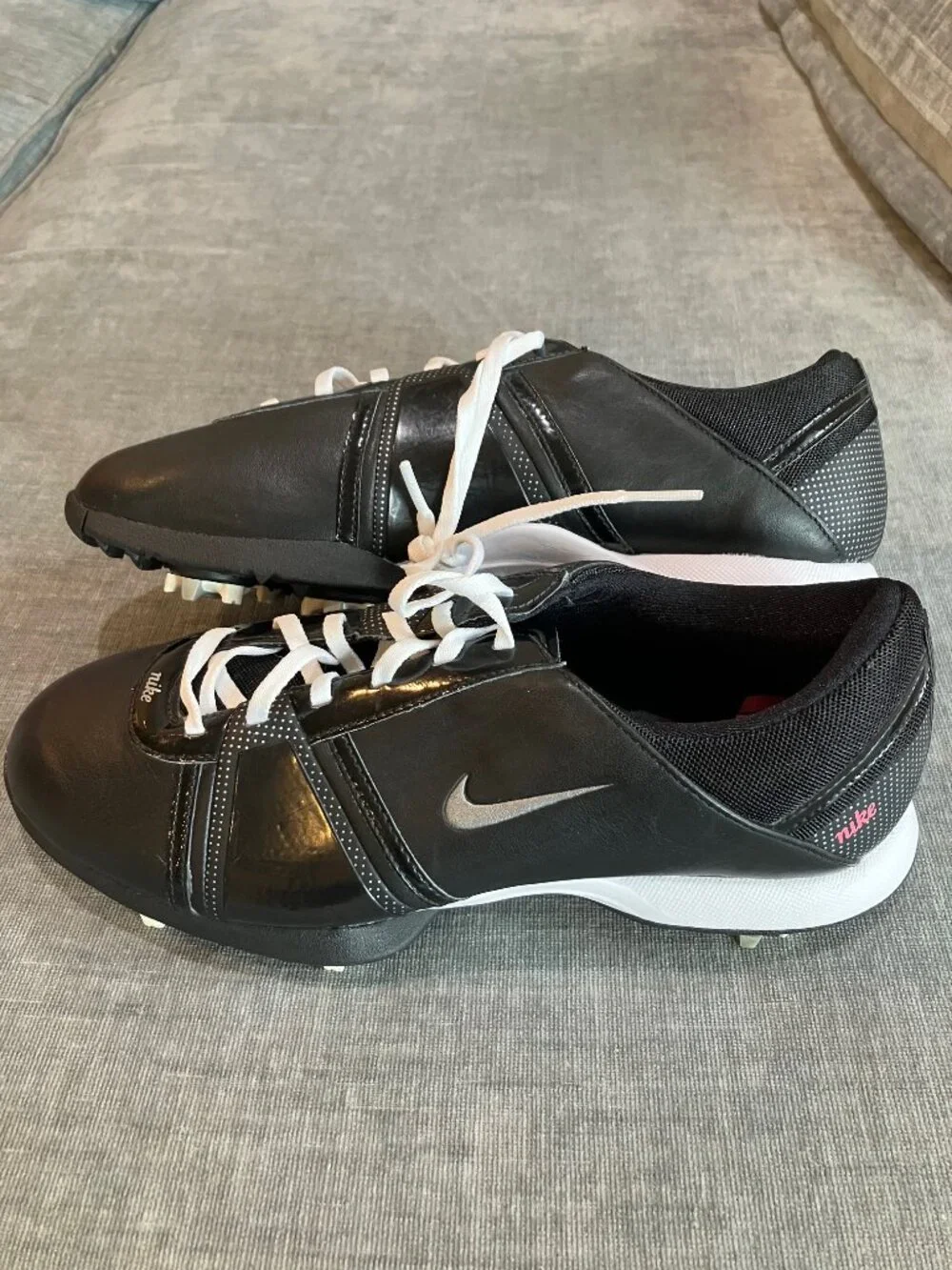 Vintage Nike Air Tac Power Channel Golf Shoes Black White Leather Womens Size 7